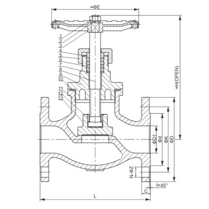 JIS 10K日标法兰截止阀SCS13/SCS14/SCPH2(图2)